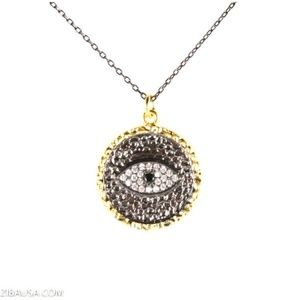Necklace with pendant eye faux diamonds
